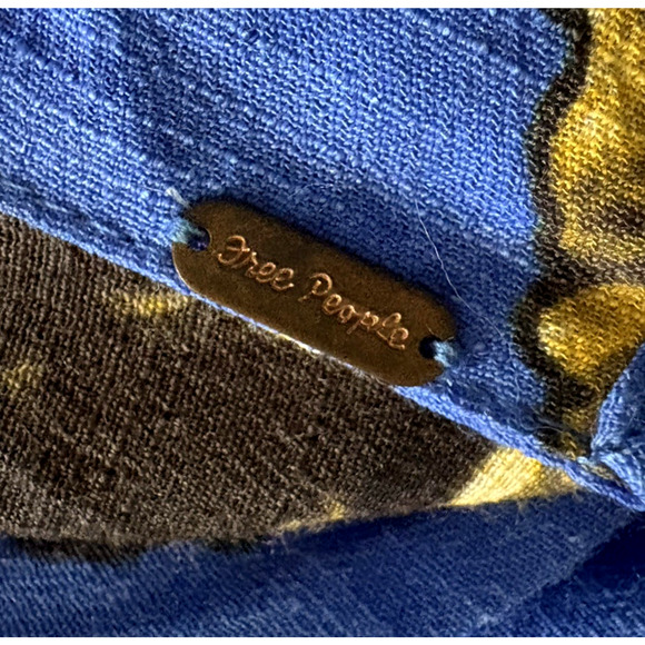 Free People '25 Royal Blue Floral Romper Rush Ruffles Wrap Front about Sz L-XL - Picture 7 of 16